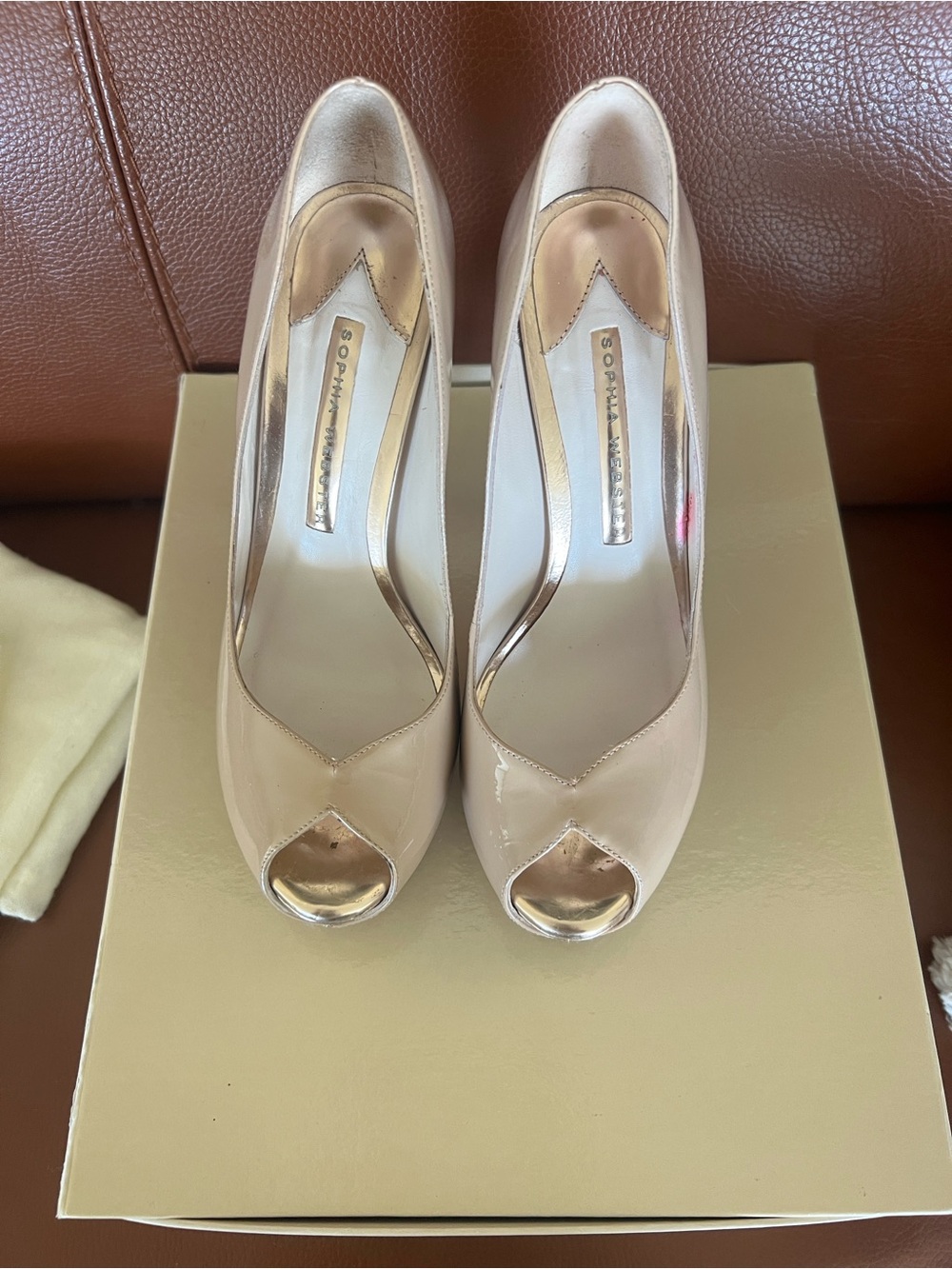 SOPHIA WEBSTER Nude Patent Leather Peep-Toe Heels